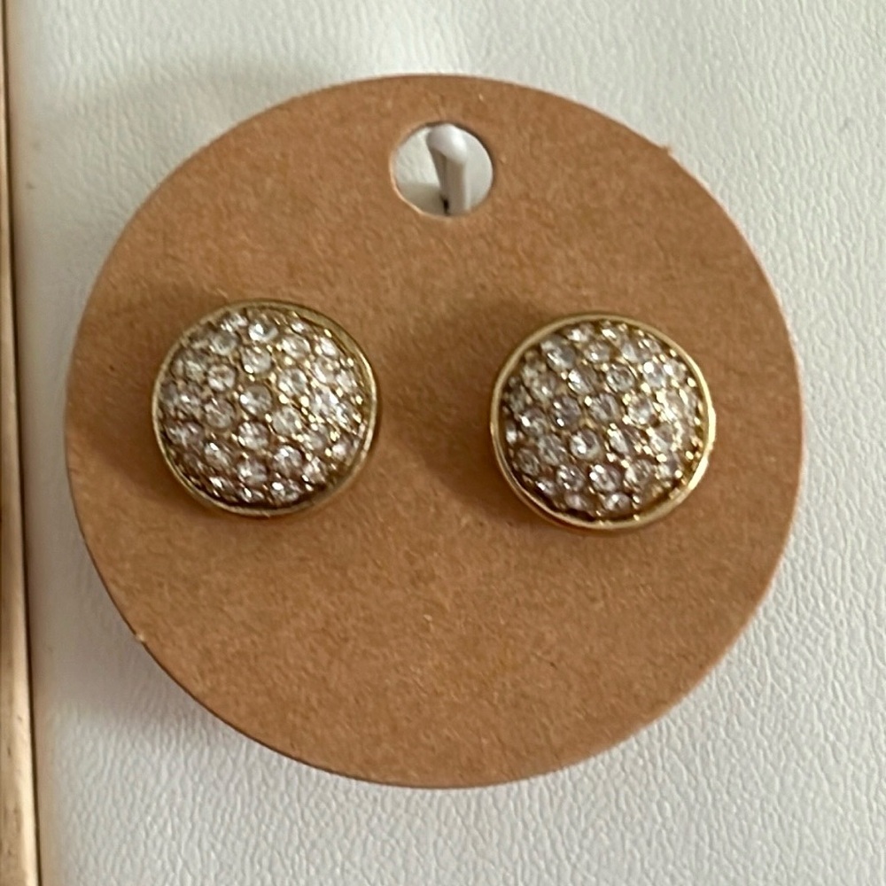 J. Crew Crystal Cluster Button Earrings Gold Rhinestone